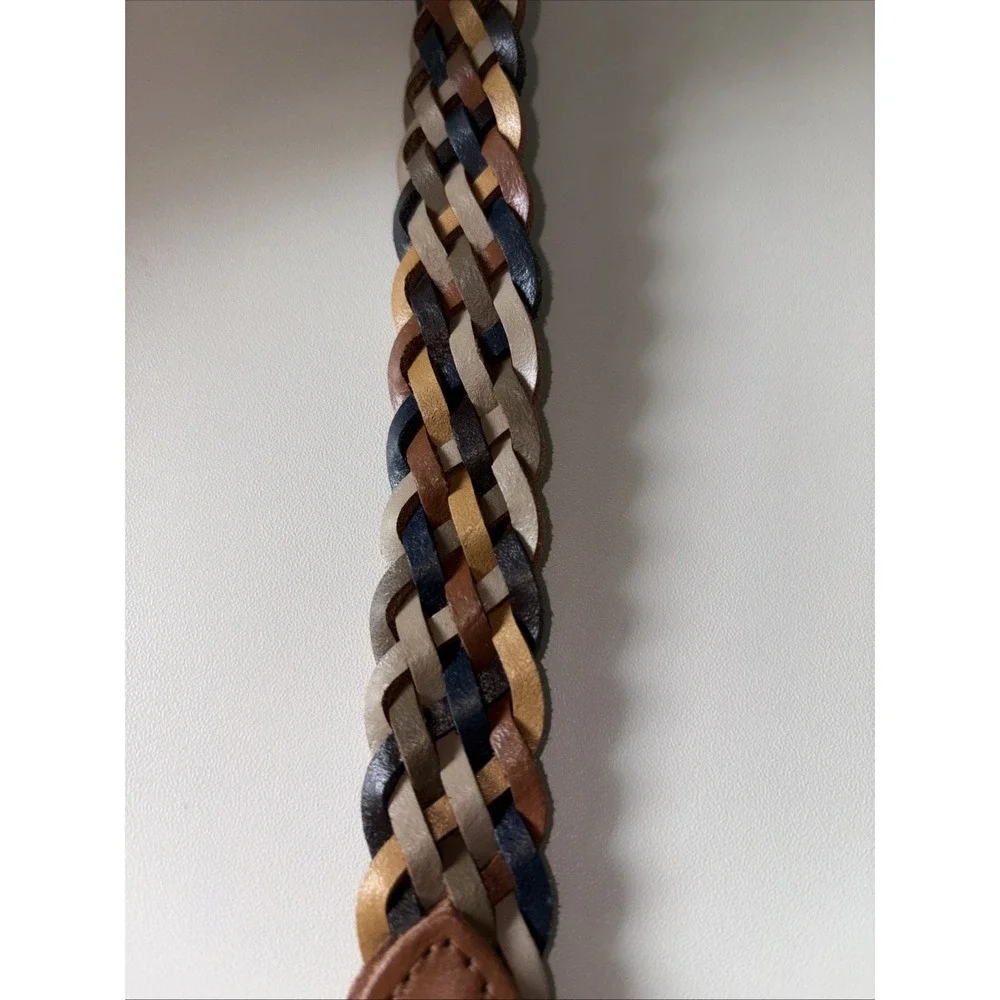 Leather Multicolor Braided Gold Toned Hardware Women's Belt Boho Brown XL